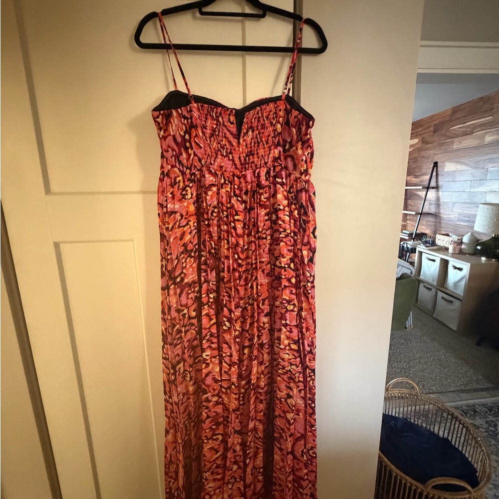 Petal & Pup Pink and Orange Printed Maxi Dress with Smocked Bodice - Picture 3 of 3
